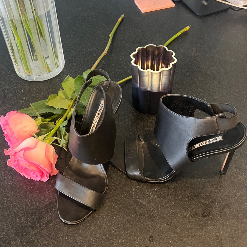 Manolo Blahnik Black Leather Heels